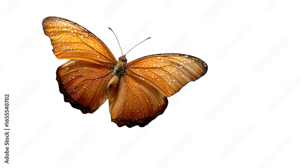 Obraz premium Orange Butterfly with Dewdrops, isolated on transparent background