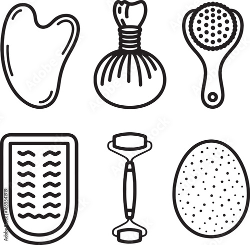 Beauty and Spa Treatment Tools Line Art Icons massage