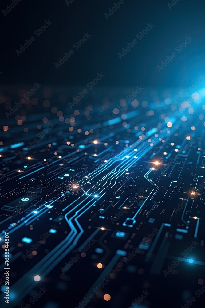 Fototapeta premium A detailed illustration of a circuit board with glowing lines.
