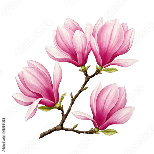 Pink magnolia flowers isolated on transparent background