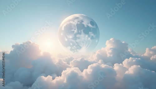 Bright Blue Sky with a Massive Celestial Body Rising