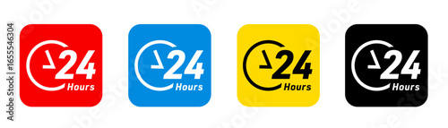 24時間サービス アイコンセット（時計・営業・サポートのシンボル ベクター 編集可能）