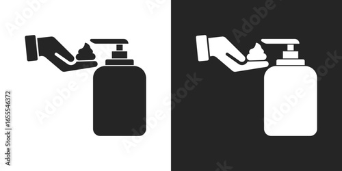 Lotion bottle, liquid sanitizer, hand soap dispenser icon black and white