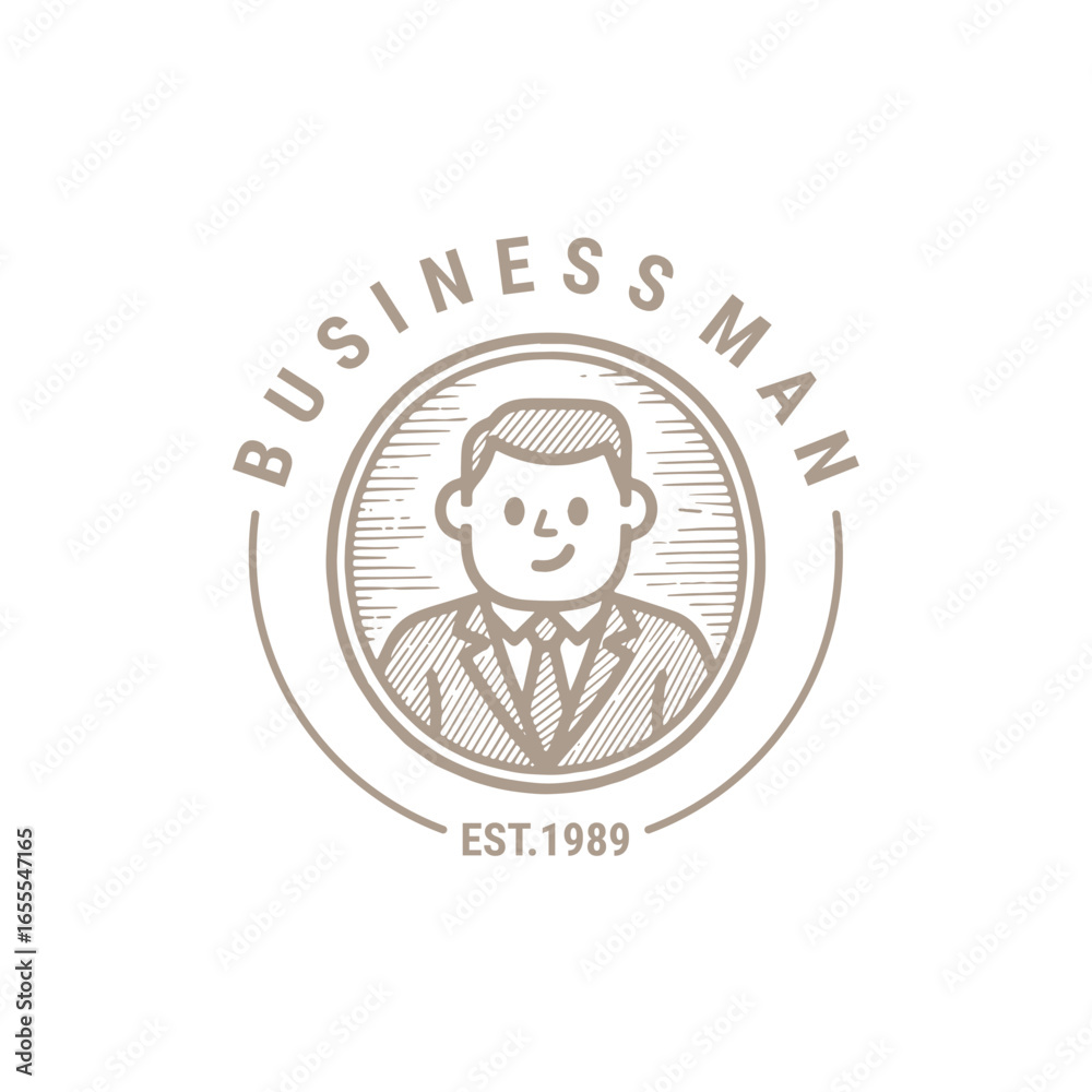 Obraz premium Business man logo with vintage professional charm, symbolizing leadership, vision, and timeless success.