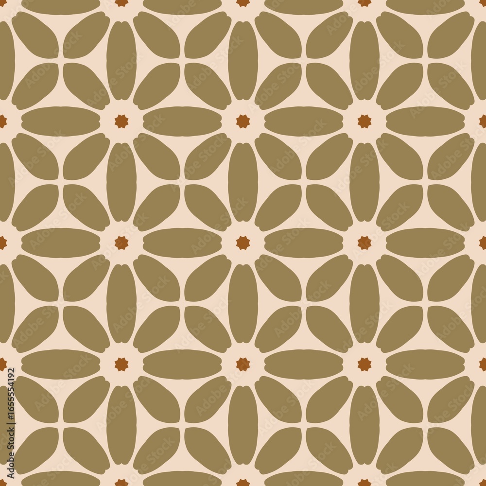 Fototapeta premium Geometric petal shapes batik motifs pattern fabric. Repeat petals floral mosaic geometric seamless pattern background. Traditional lattice petal floral geometry form pattern.