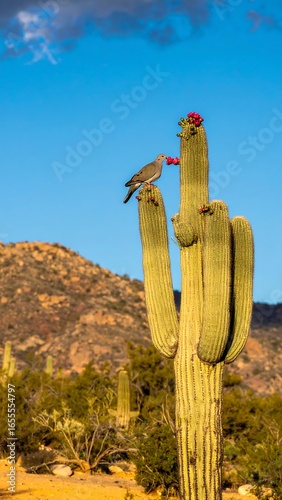 Desert dove on saguaro cactus