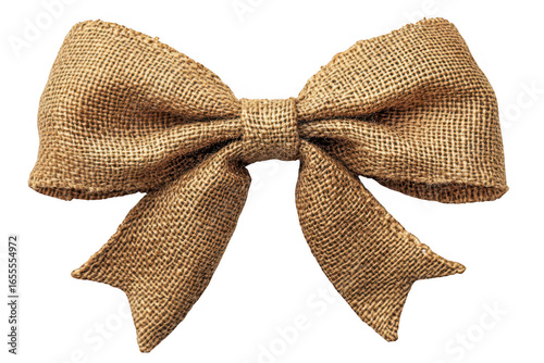Rustic burlap bow tied with natural jute twine isolated on transparent background