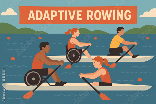 Flat illustration of adaptive rowing competition vector design