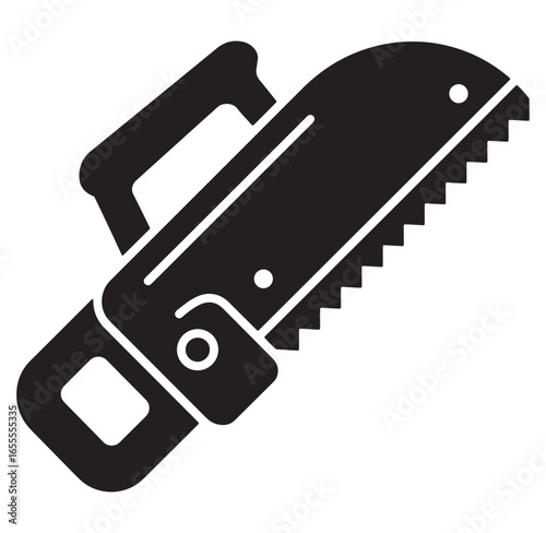 Black silhouette of a hand saw suitable for carpentry and construction projects