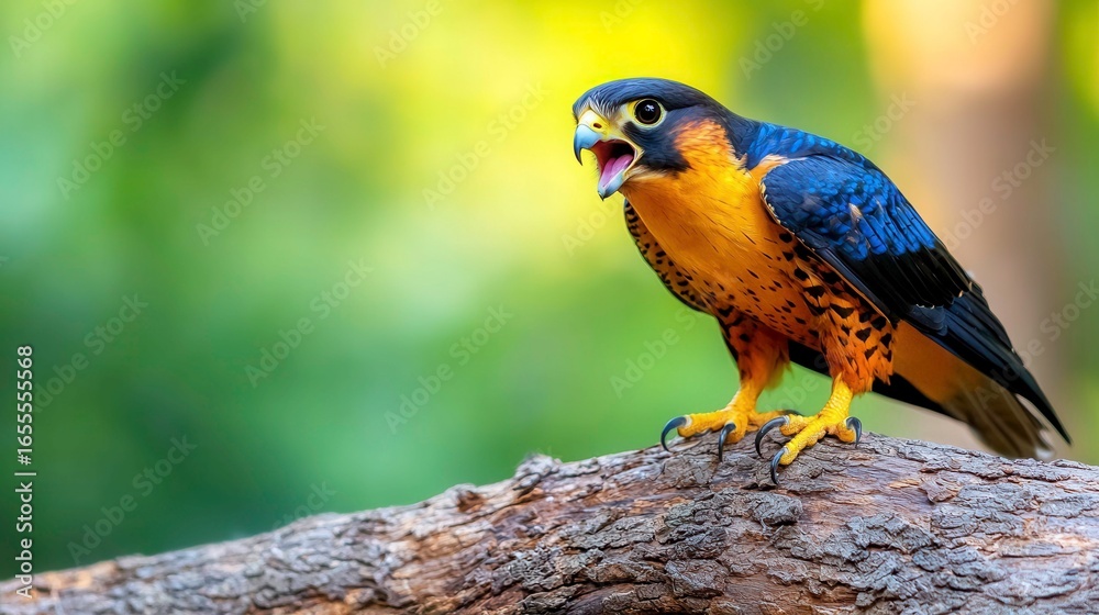 Obraz premium Vibrant Bird in Nature with Colorful Feathers Perched on Branch in Sunlit Environment