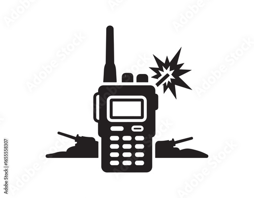 military and warfare, icon related to wireless walkie talkies. solid design,