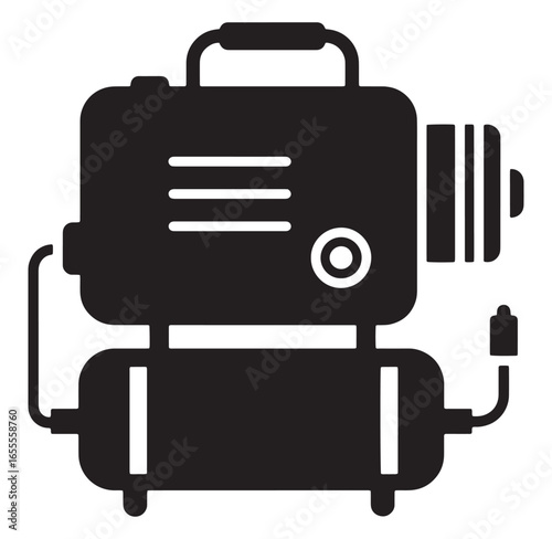 Black and white illustration of a portable electric air compressor machine for construction or repair