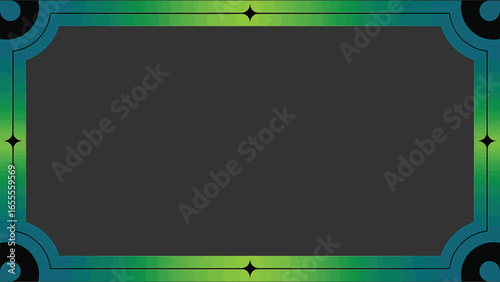 Ornate Rectangular Frame with Gradient Green and Teal Border vector illustration