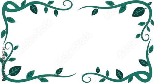 Teal Leafy Vine Border on White Transparent Background frame
