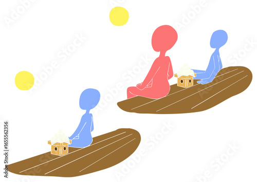 月見をする人2種　斜め後ろ　版画