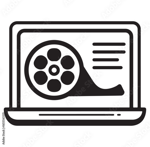 Film reel and document icon displayed on a modern laptop computer screen