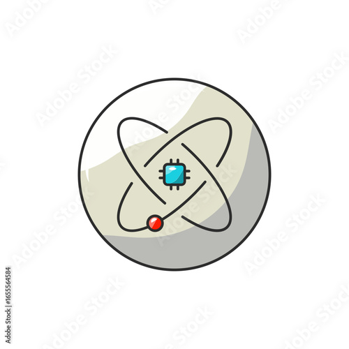 Qubit Sphere Icon, Quantum Computing Symbol Futuristic Tech Vector