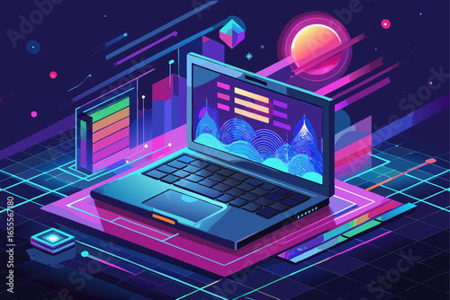 Wallpaper Mural illustration of a laptop with world map Torontodigital.ca