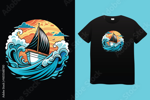 tee print design for kids fashion with cute mariner objects drawing as vector