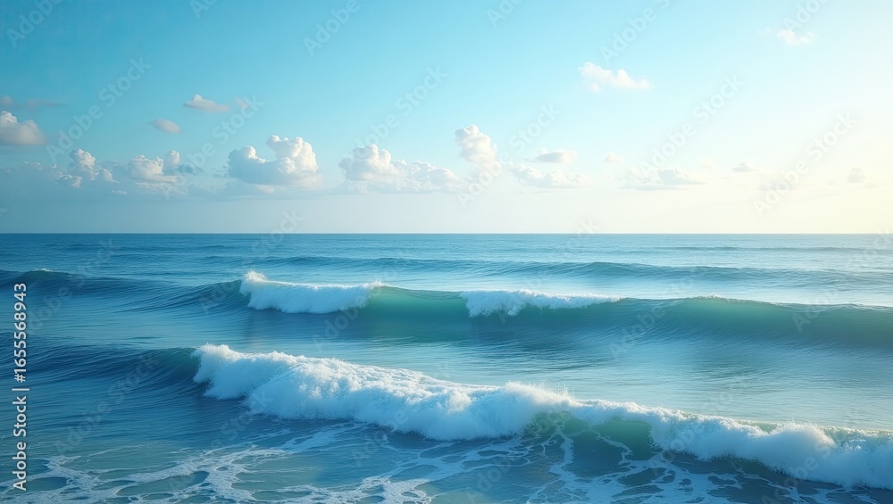 Obraz premium Ocean waves cresting under a clear sky.