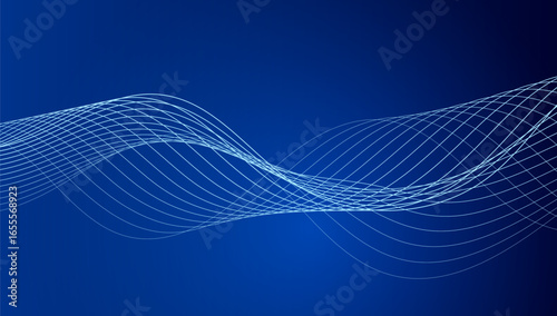 Dynamic Flowing Wave Lines on a Deep Blue Gradient Technology Background for Digital Presentations