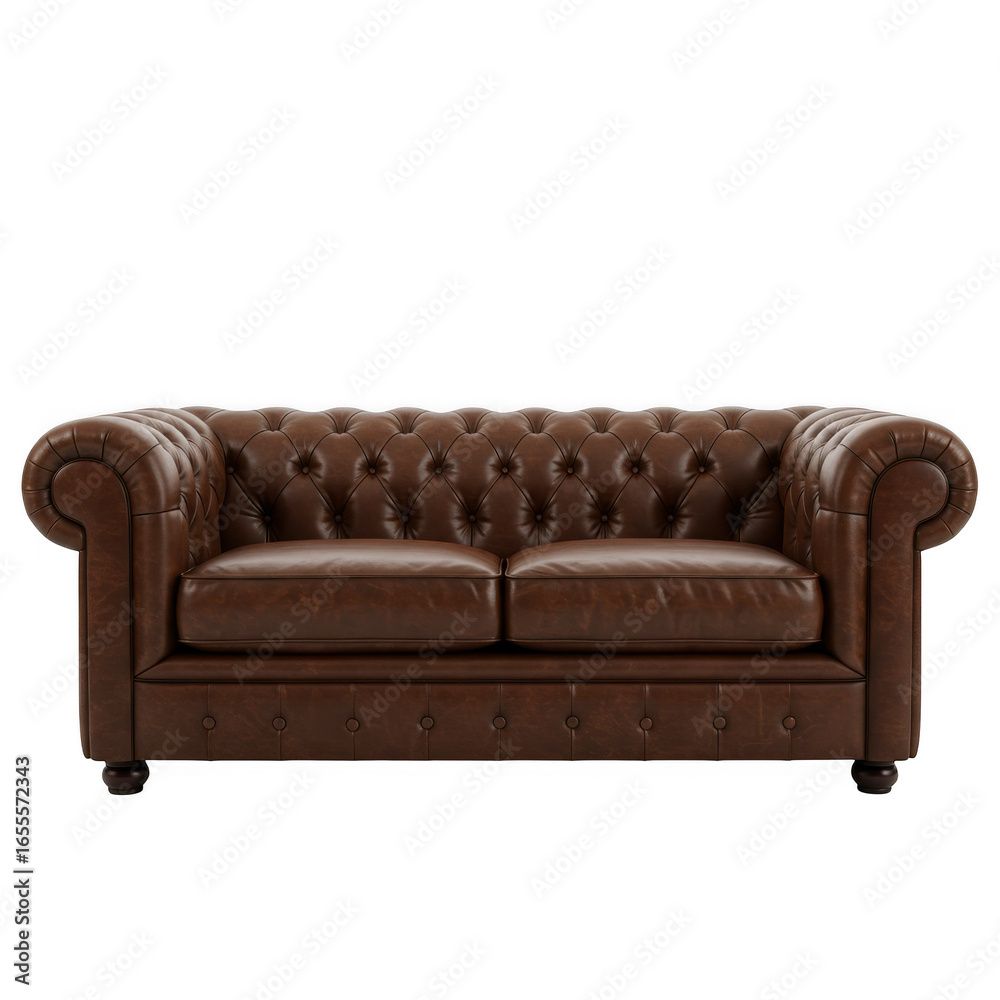 Fototapeta premium Classic brown leather sofa isolated on transparent background
