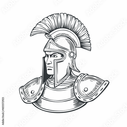 Gladiator vintage engraving sketch illustration with detailed retro line art of an ancient Roman warrior in armor, perfect for history themes, battle artwork, vintage cultural prints, mythological 