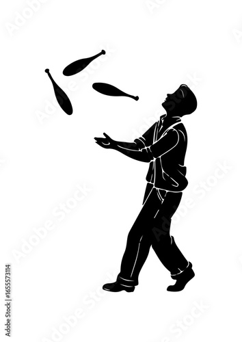 Silhouette of a Man Juggling Clubs