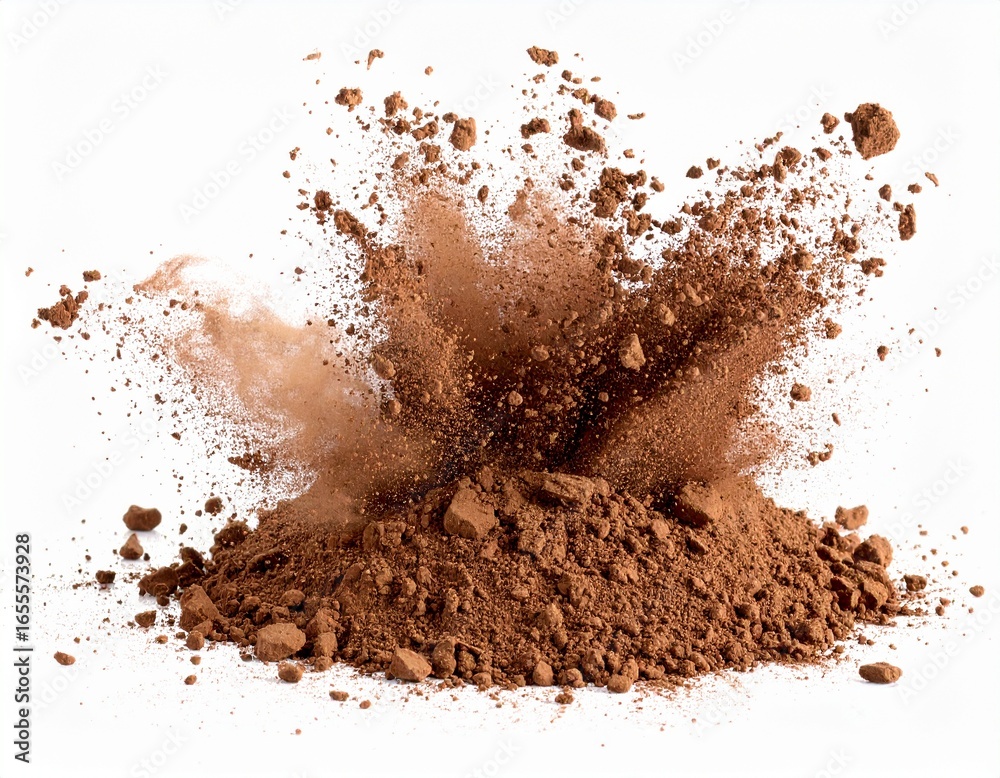 A splash of cocoa powder with a dramatic, explosive feel. A splash of cocoa powder with a dramatic, explosive feel.