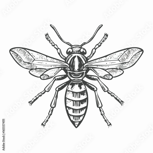 Hornet vintage engraving sketch illustration with detailed retro line art of the aggressive stinging insect, perfect for wildlife themes, entomology studies, vintage insect prints, 