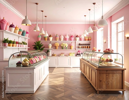 Pink ice cream shop interior