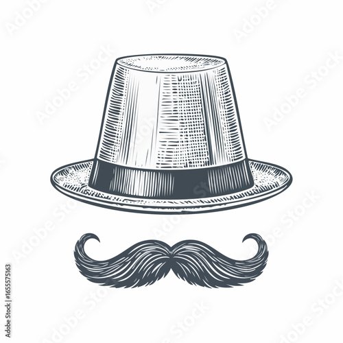 Turkey culture hat fez and black mustache vintage engraving sketch illustration with detailed retro line art of a traditional Ottoman-style figure, perfect for cultural themes, historical artwork, 