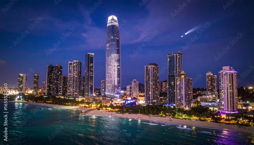 Fototapeta premium Night cityscape aerial view