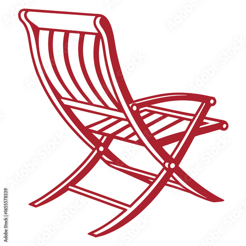 Illustration of a red folding beach chair, perfect for summer relaxation and outdoor leisure isolated on white background