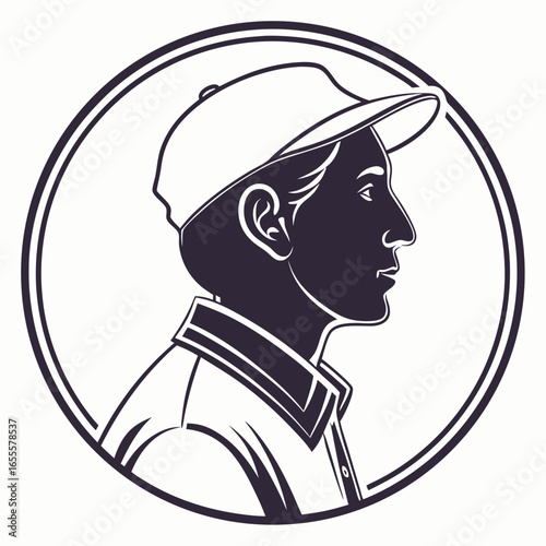 Portrait of a young man wearing a baseball cap and shirt in profile isolated on white background