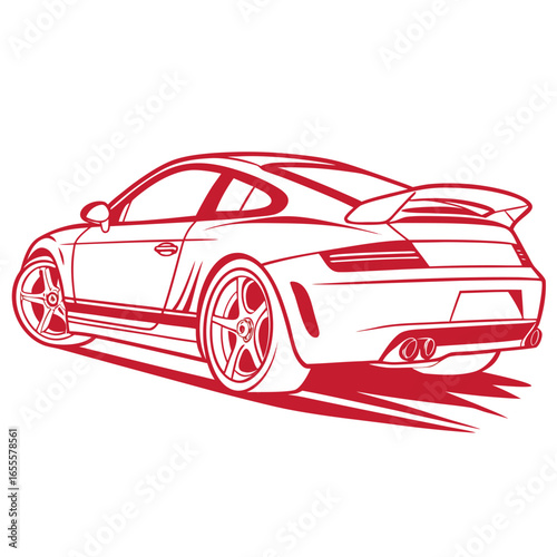 Rear view of a red sports car isolated on white background, showcasing its aerodynamic design and powerful engine for highspeed performance