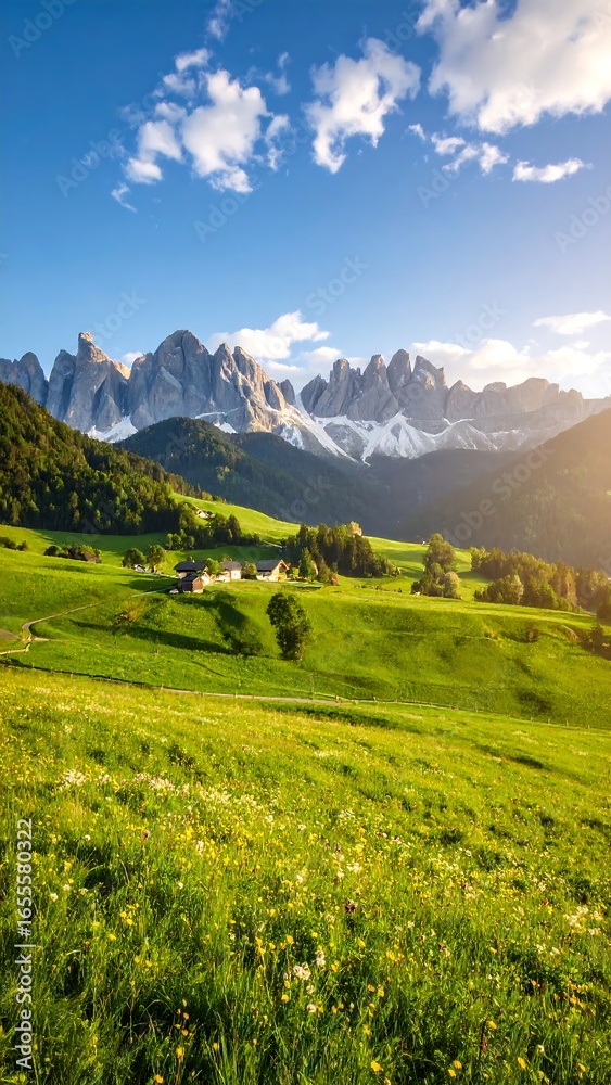 Obraz premium Lush alpine valley at sunrise