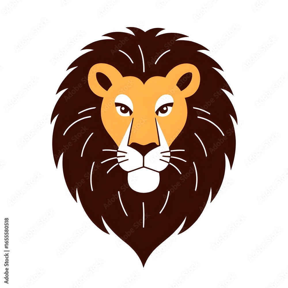 Fototapeta premium Stylized Lion Head Illustration with Brown Mane.