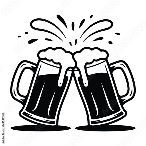 Modern craft beer label design with bold typography and color accents, vector illustration of a beer mug