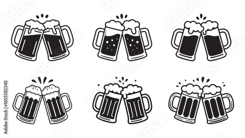 Modern beer bottle illustration with abstract elements and text, vector illustration of various beer mug