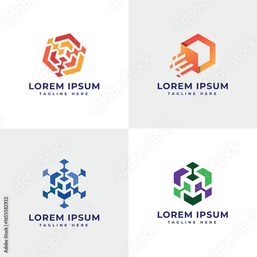Technology hexagonal shape logo design creative unique concept for tech business it firm startup company