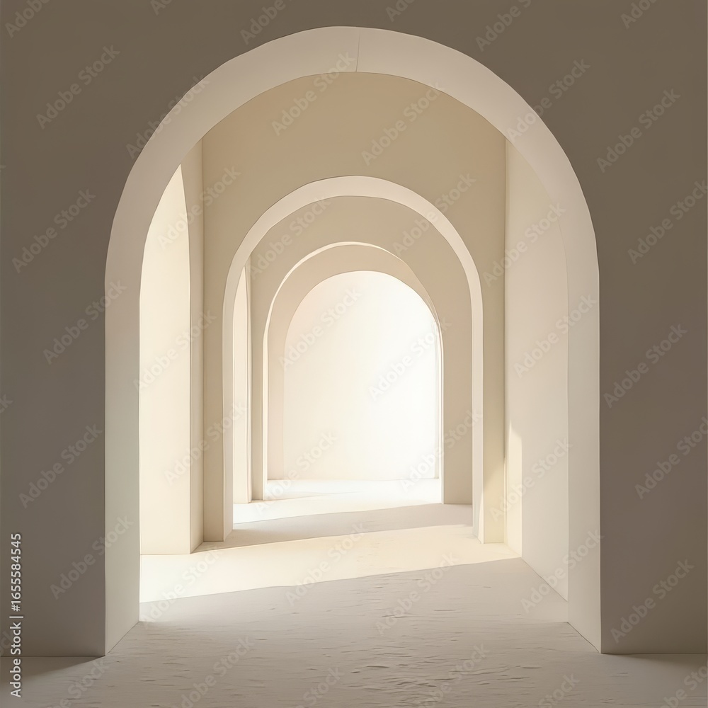 Fototapeta premium Arched Hallway with Repeating Doors