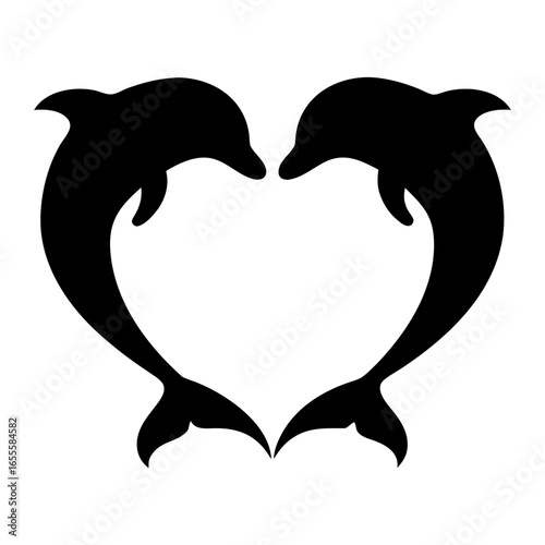 Two dolphins forming a heart shape silhouette