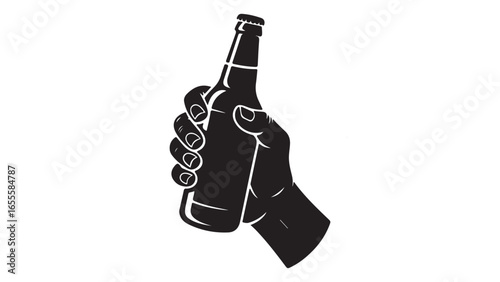 Creative beer illustration with vibrant colors and classic typography, bottle of wine with a label