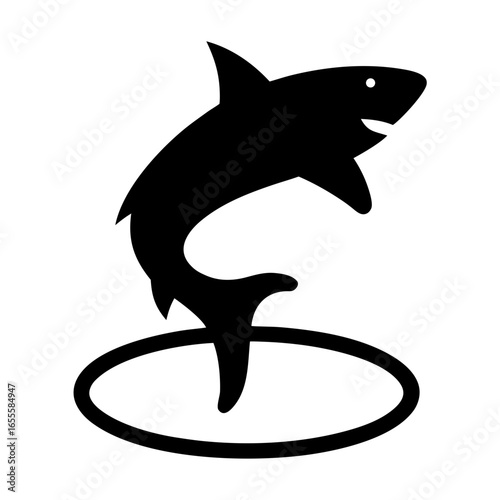 Jumping shark silhouette over ring