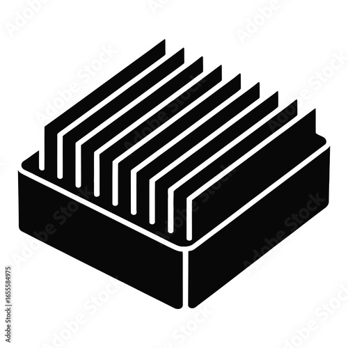 Black and White Heat Sink Isometric View for Electronics Cooling and Thermal Management in Technology Industry Design Component