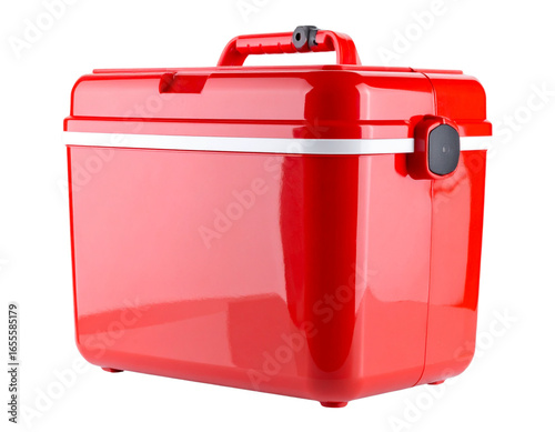  Closed Portable Cooler with Handle, Front View, Isolated on Transparent Background