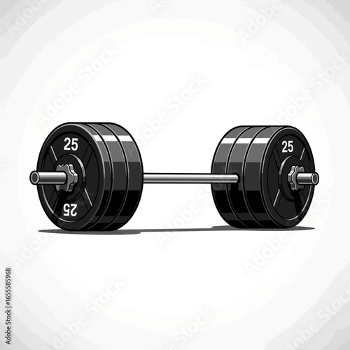 Illustration of a heavy barbell with weight plates, ready for lifting, isolated on white background.