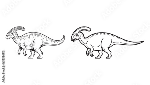Vibrant cartoon dinosaur illustration with natural elements
