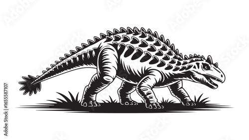 Dynamic dinosaur illustration with vibrant colors and classic typography
